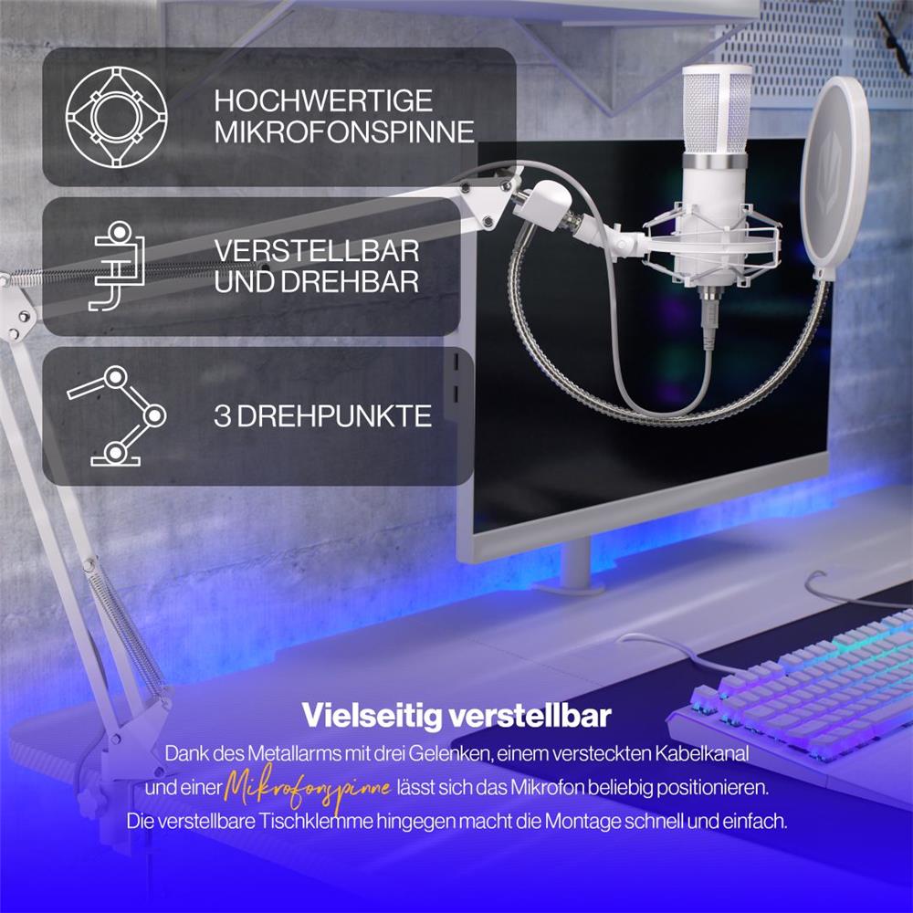 ENDORFY Solum Streaming Onyx White USB Mikrofon mit Anti Shock Montage