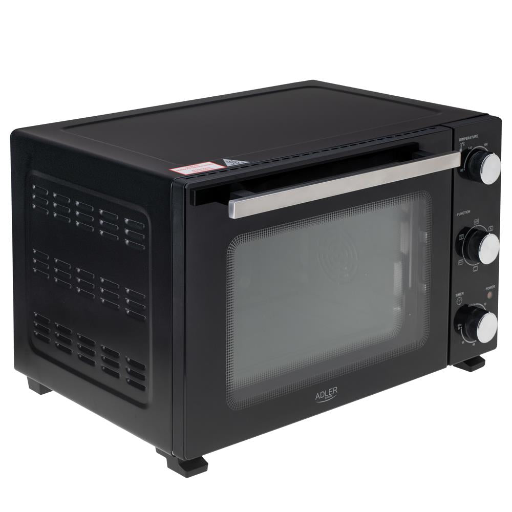 Adler AD 6026 Elektrobackofen 48L Umluft Timer Mini Backofen Drehspieß schwarz