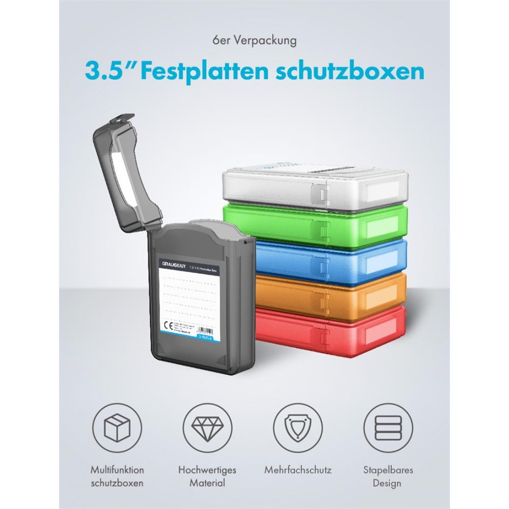 GRAUGEAR 6x 3,5" HDD Schutzbox Set für Festplatten