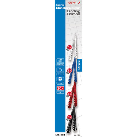 GENIE Spiralbinderücken Set, DIN A4 4 Farben, 20er Pack