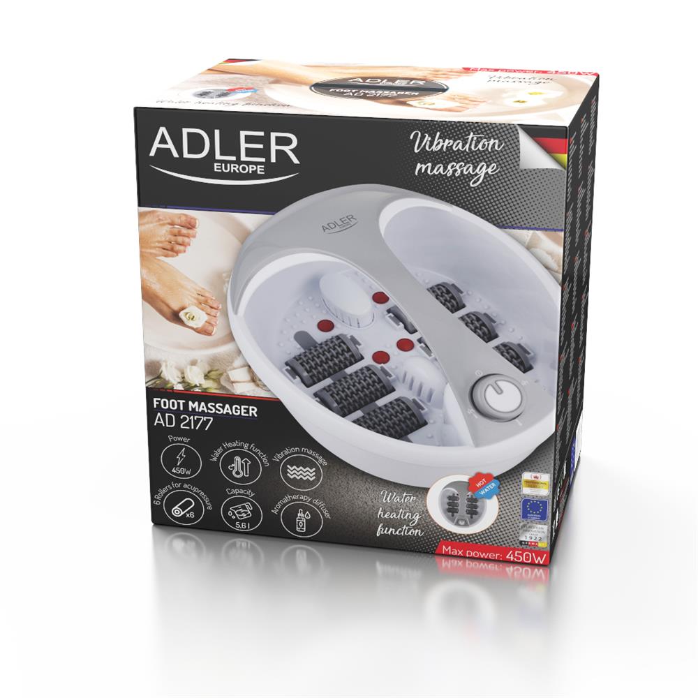 Adler AD 2177 Fußmassagegerät 450 Watt 5,6 Liter mit Akupressur-Rollen Vibration Diffusor Sprudel