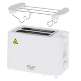 Adler AD 3223 Toaster für 2 Scheiben in Weiß, 900W, mit 6 Stufen, Brötchenaufsatz und Krümelfach