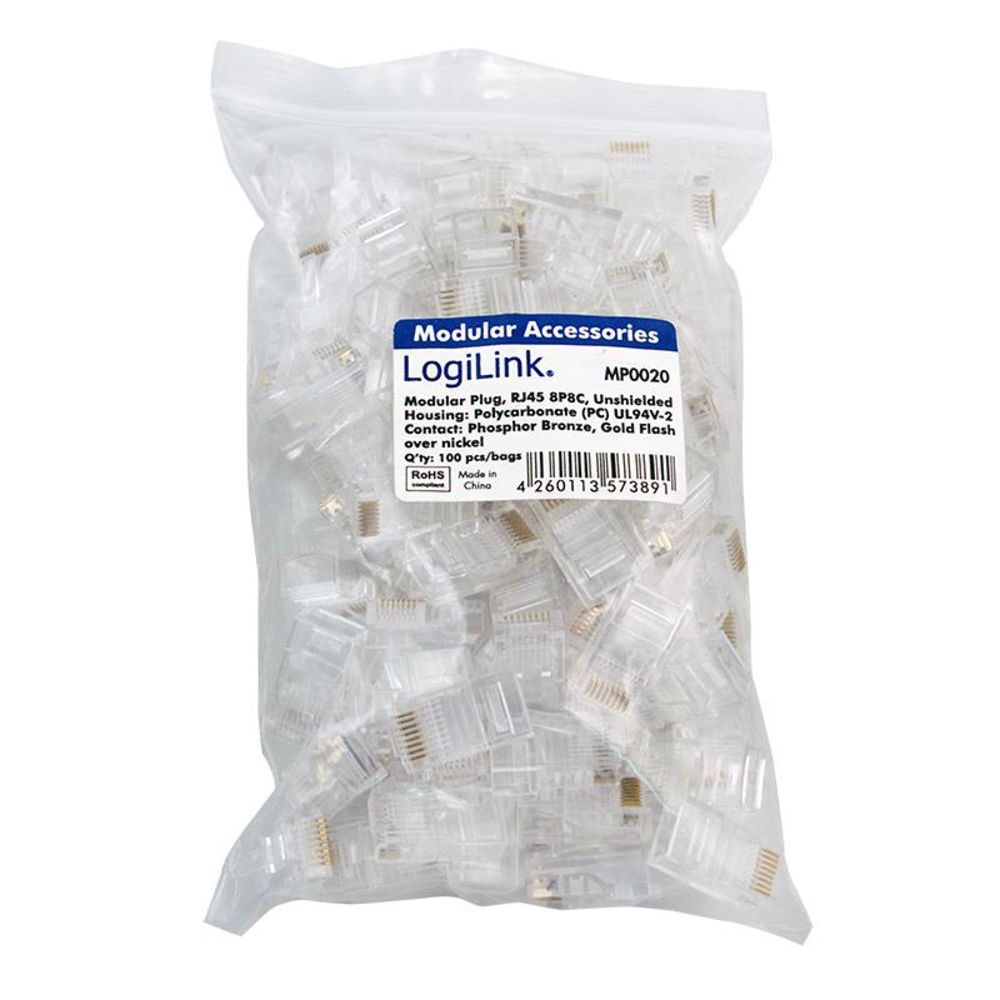 LogiLink RJ45-Modularstecker, 8P8C, ungeschirmt, 100 Stück