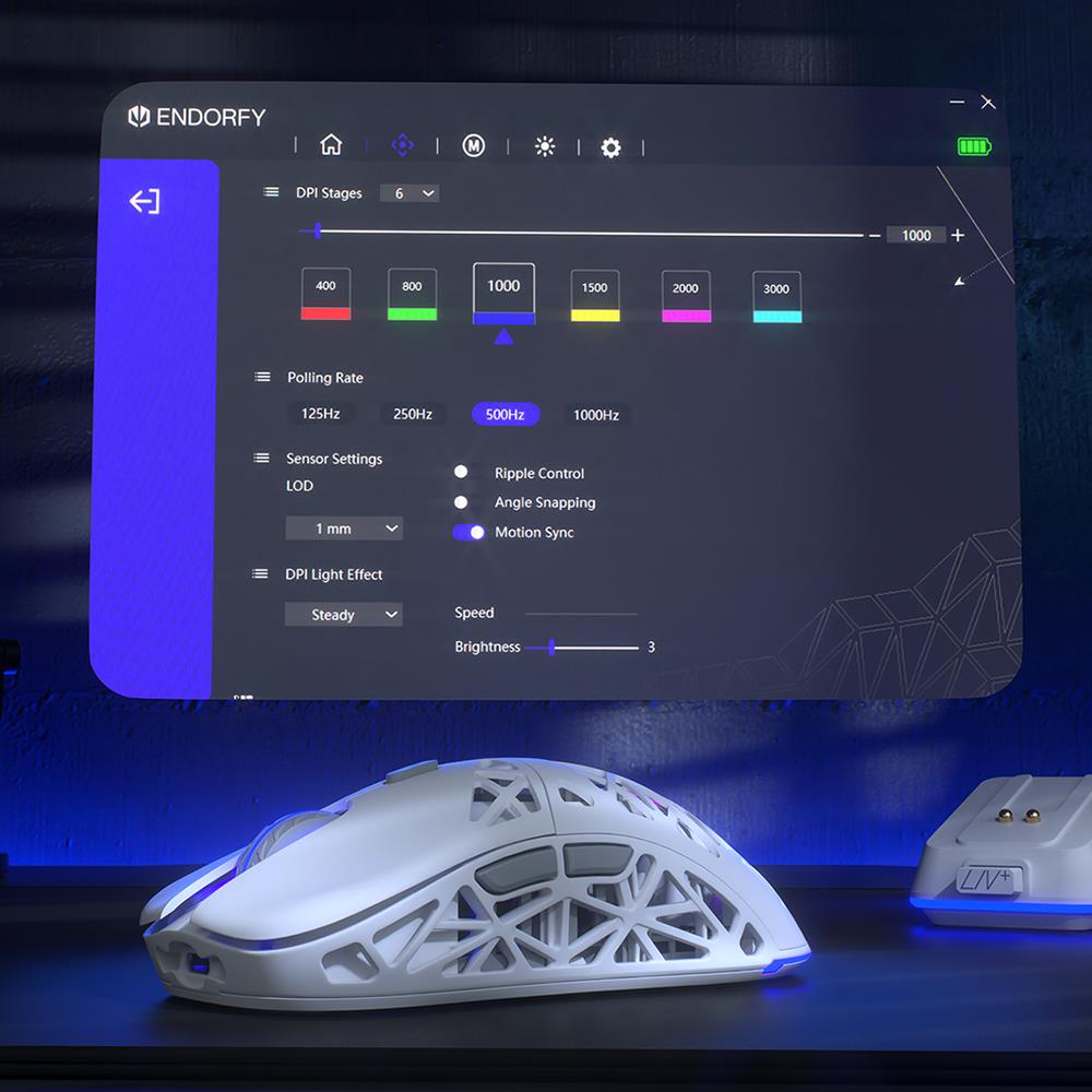 ENDORFY LIV Plus Wireless, Leichte kabellose Gaming-Maus inkl. Ladestation, Weiß | EY6A017