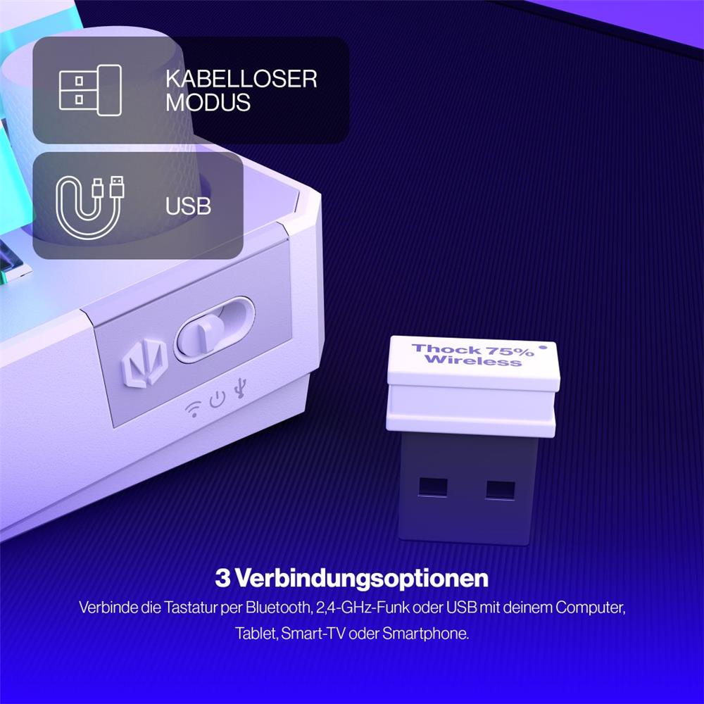 ENDORFY Thock 75% Wireless DE Kailh Box Black Onyx White Pudding, Tastatur, Weiß, DE-Layout, Kabellos, Beleuchtet
