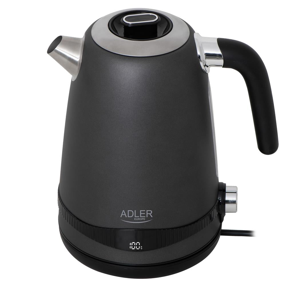 Adler AD 1295 Wasserkocher 1,7L mit LCD Display Temperaturregelung grau