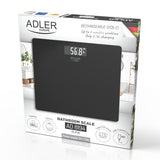 Adler AD 8194B Personenwaage Digital bis 180 kg, USB-C Akku Waage mit LCD Display, 100 g Genauigkeit, Glaswaage für Bad & Körpergewicht, Schwarz