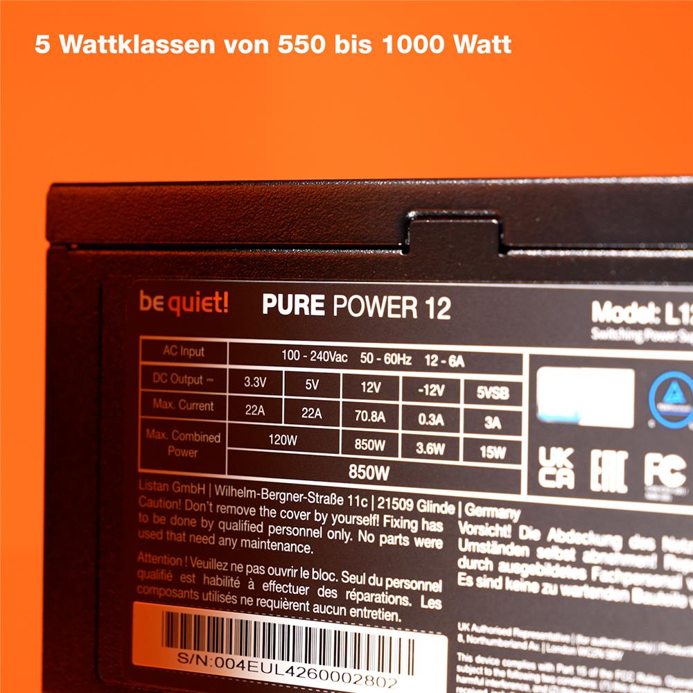 be quiet! Pure Power 12 850W Netzteil 80 PLUS Gold Effizienz ATX 3.1 mit voller Unterstützung für PCIe 5.1 GPUs