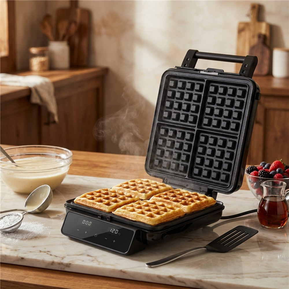 Adler AD 3096 4-in-1 Sandwichmaker, Sandwichtoaster mit Wechselplatten, Waffeleisen, Kontaktgrill, LED-Touchdisplay, Timer, Temperaturregelung, Antihaftbeschichtung, Schwarz/Silber