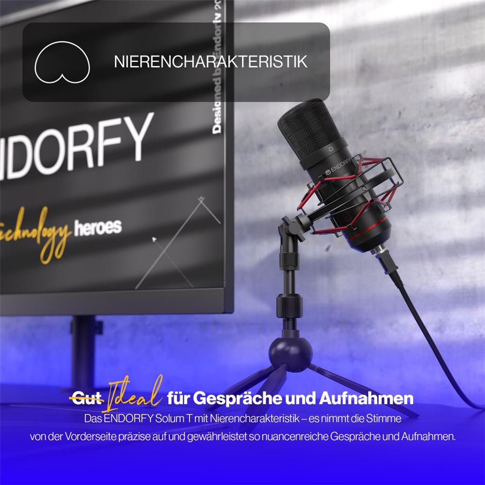ENDORFY Solum T USB Mikrofon Schwarz mit Anti Shock Montage und Stativ