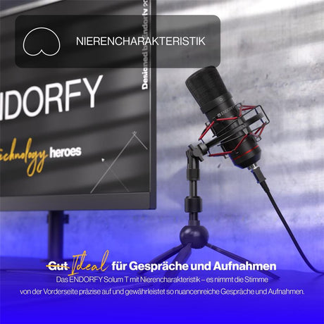 ENDORFY Solum T, schwarzes Mikrofon mit Anti-Schockmontage und Klappbarem Stativständer