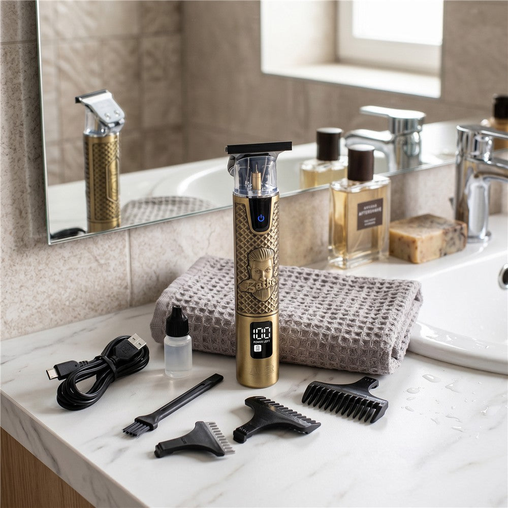 Adler AD 2970 Profi Barber Haarschneider Trimmer, Rasierapparat Konturenschneider für Bart, Nacken und Haarlinien, Keramikklinge, USB-C, Metallgehäuse Golden