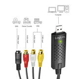 LogiLink USB 2.0 A/V-Grabber – USB-A zu 3× Cinch + miniDIN5, schwarz