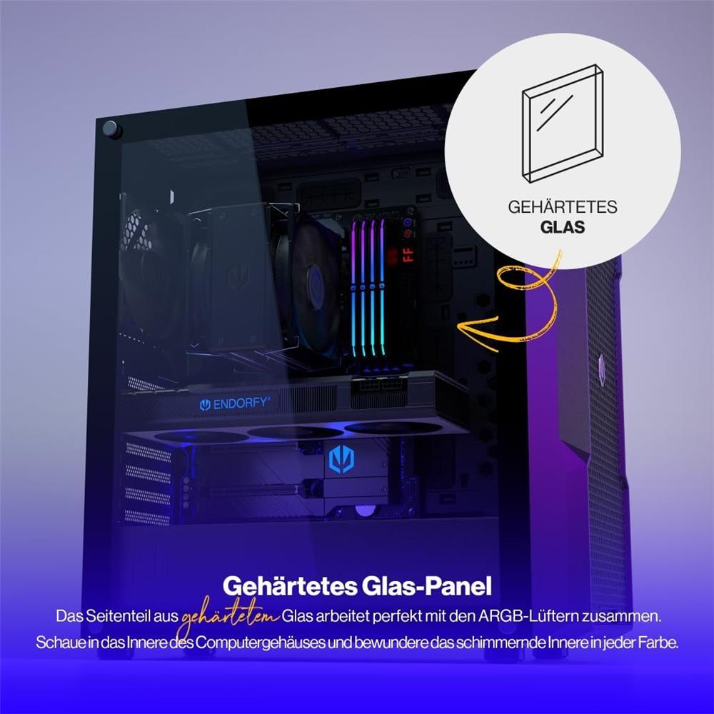 ENDORFY Regnum 400 Air, ATX PC-Gehäuse, inkl. 4x 120mm PWM-Lüfter, Seitenteil aus gehärtetem Glas | EY2A008