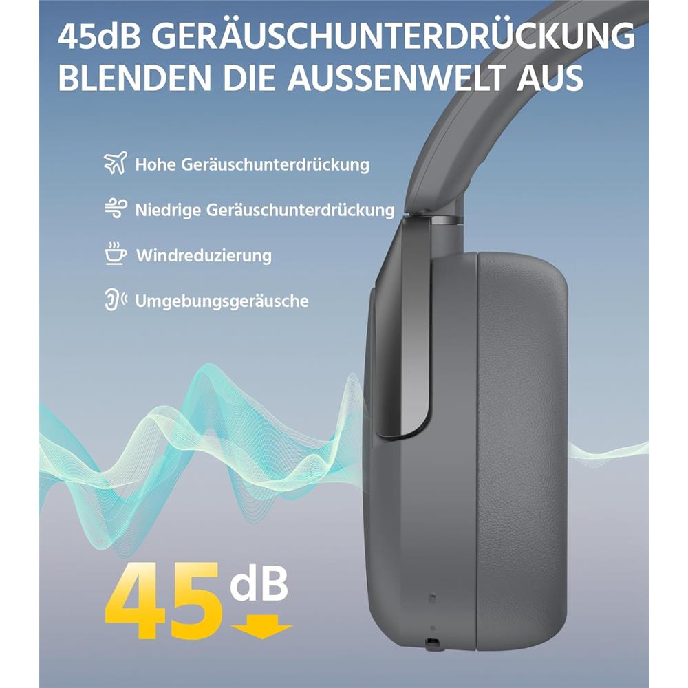 Edifier W830NB – Kabellose Over-Ear Kopfhörer mit aktiver Geräuschunterdrückung, Grau