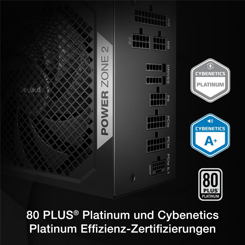 be quiet! Power Zone 2 1200W 80 PLUS Platinum ATX 3.1 und PCIe 5.1 kompatibel 90° abgewinkelter 12V-2x6-Anschluss