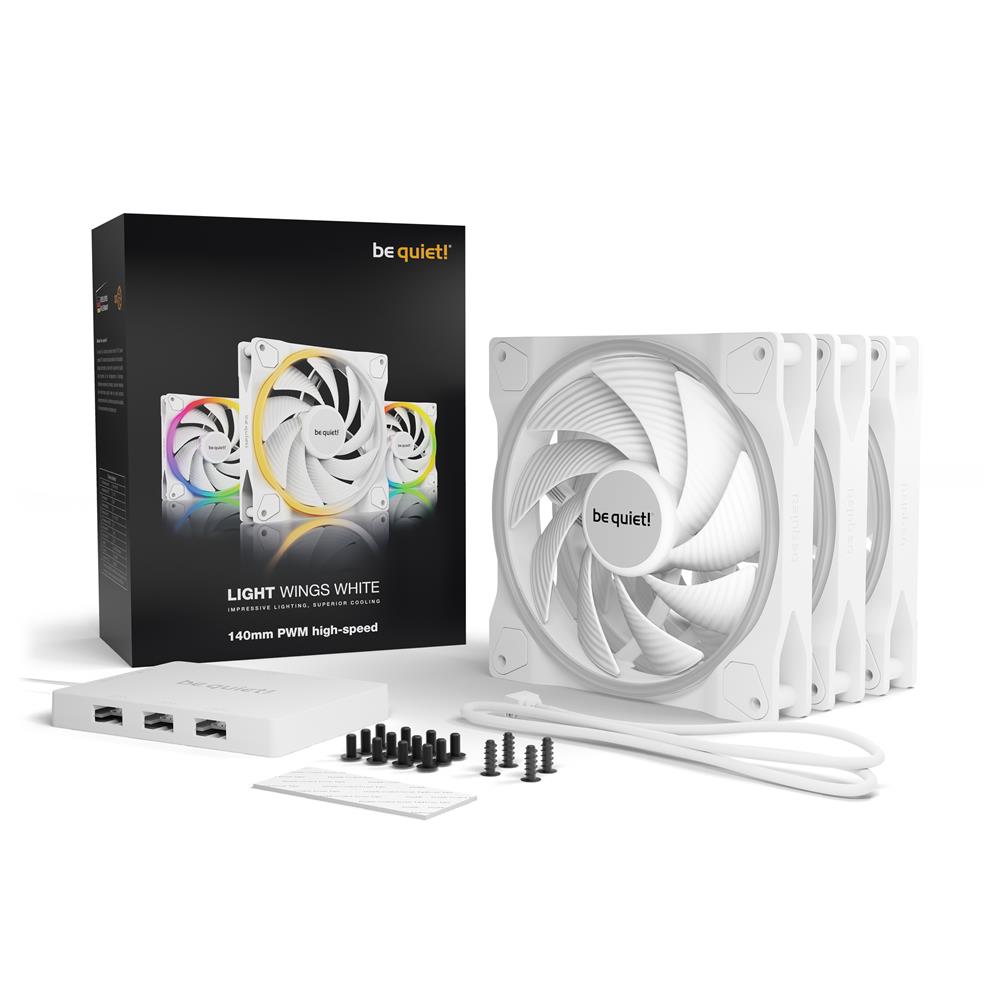 be quiet! Light Wings White 140mm PWM high-speed 3er Pack 4-pin Gehäuselüfter mit ARGB-Beleuchtung