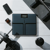 Adler AD 8194S Personenwaage Digital bis 180 kg, USB-C Akku Waage mit LCD Display, 100 g Genauigkeit, Glaswaage für Bad & Körpergewicht, dunkel Grau gestreift