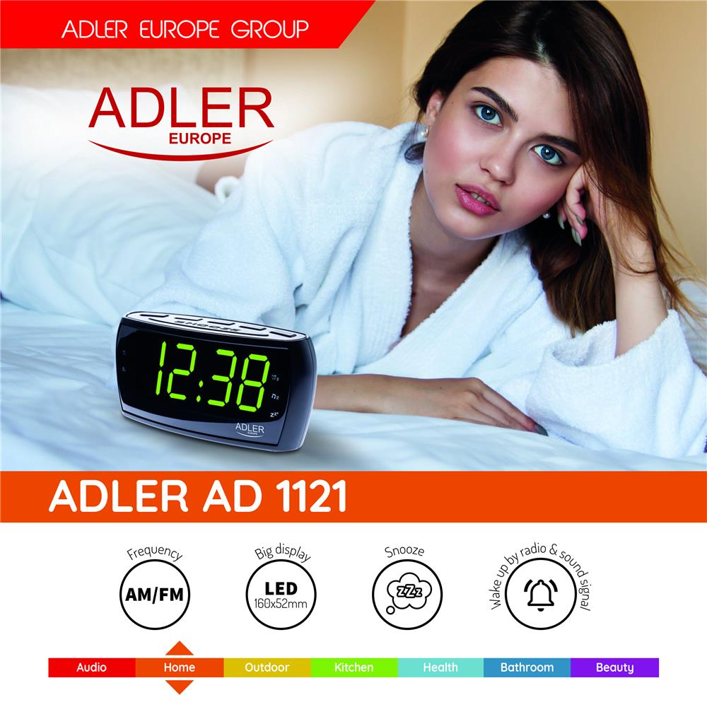 Adler AD 1121 Radiowecker AM/FM Uhr mit Helligkeitsregler und extra großem Display