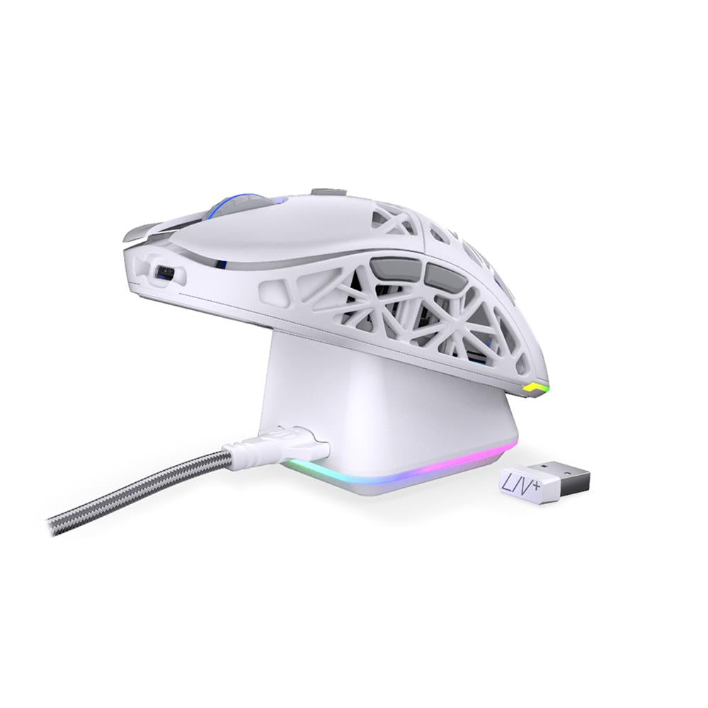 ENDORFY LIV Plus Wireless, Leichte kabellose Gaming-Maus inkl. Ladestation, Weiß | EY6A017