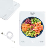 Adler digitale Küchenwaage AD 3177w USB aufladbar 10kg TARA Funktion weiß