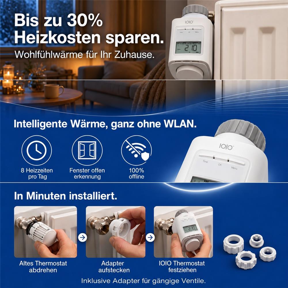 IOIO HT 2000-23 elektronisches Heizkörperthermostat 2er Pack programmierbar Heizthermostat digital