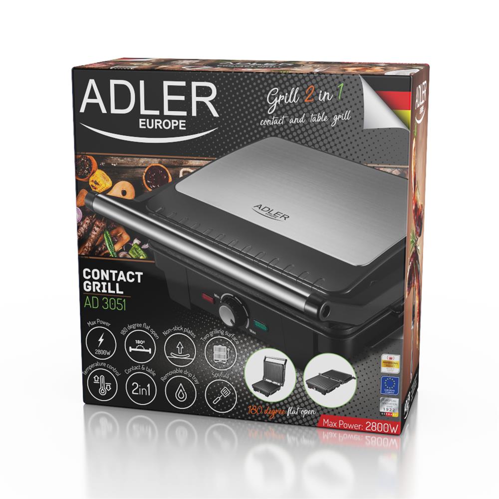 Adler AD 3051 Elektrogrill XL mit 2800 Watt und Spatel