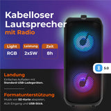 Adler AD 1903 Kabelloser Lautsprecher mit Radio Karaoke LED RGB beleuchtet schwarz