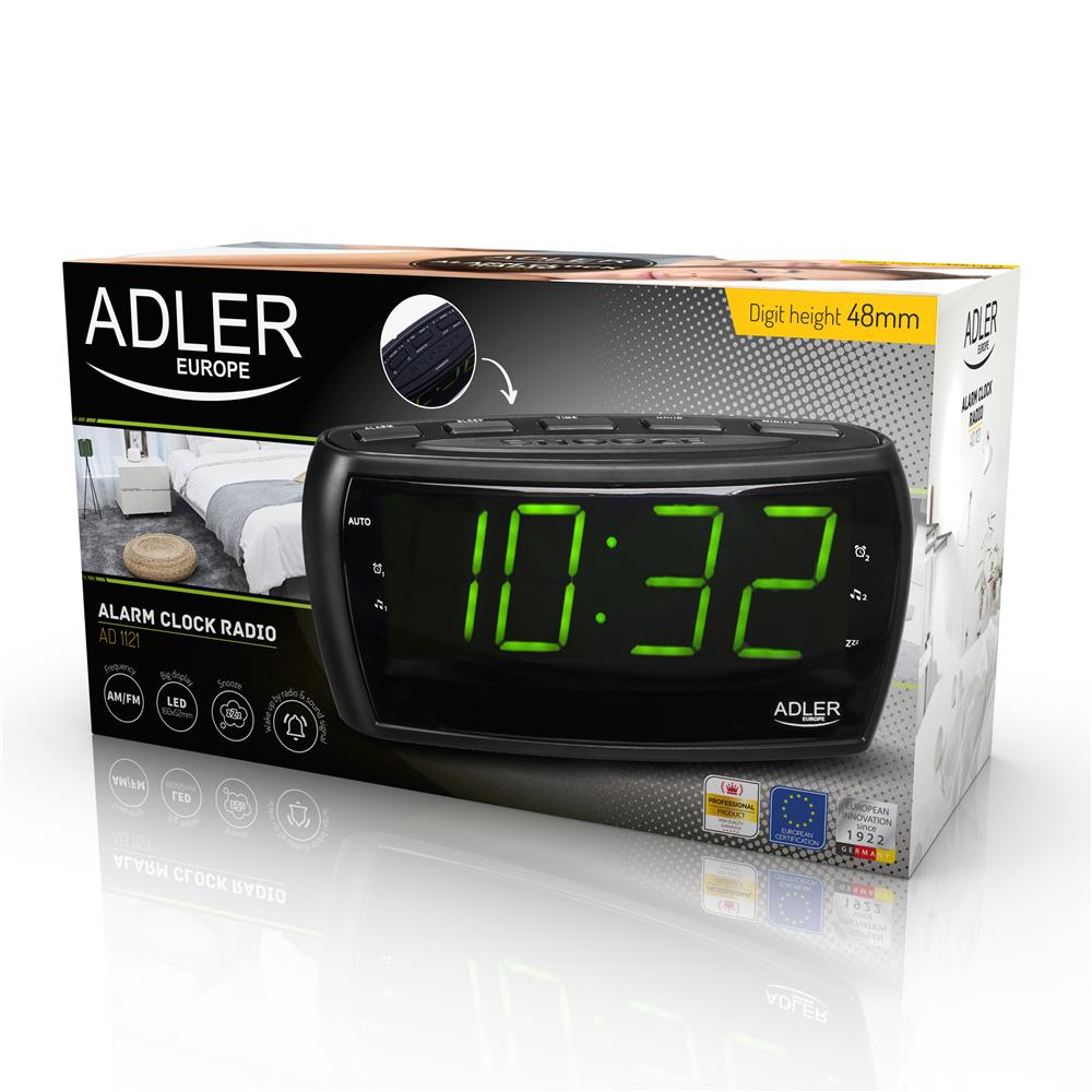 Adler AD 1121 Radiowecker AM/FM Uhr mit Helligkeitsregler und extra großem Display