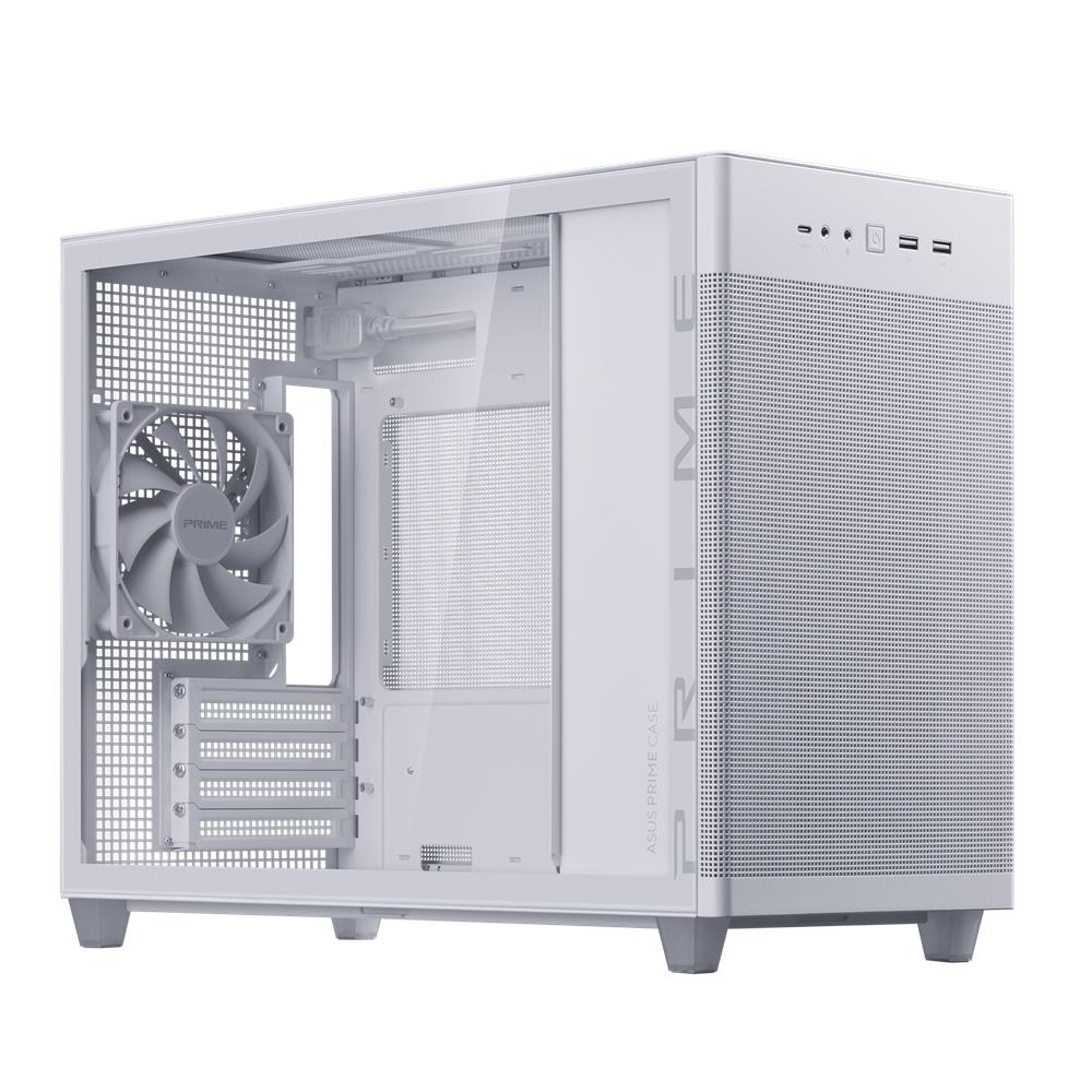 ASUS Prime AP201 Tempered Glass MicroATX Gehäuse Weiß, unterstützt 360-mm-Kühler, ATX-Netzteile