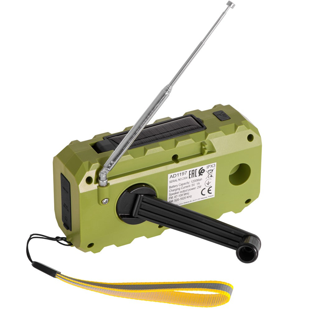 Adler AD 1197 Kurbelradio, tragbares Notfallradio mit Taschenlampe, Solar, Dynamo, Powerbank, SOS-Alarm, FM/AM Radio, Grün