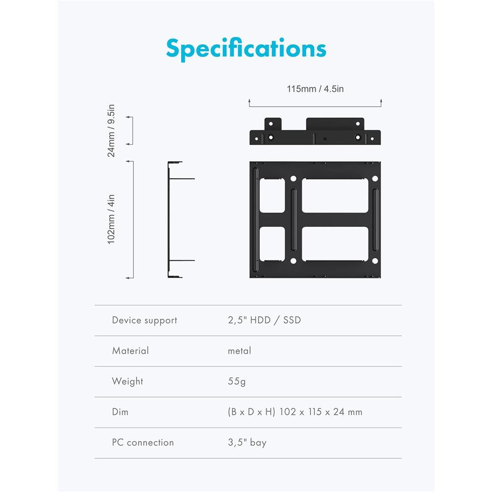 GRAUGEAR 2x 2,5" HDD/SSD auf 3,5" Schacht Konverter