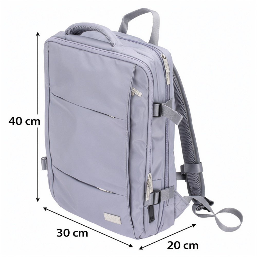 Camry CR 6881lp Reiserucksack 24L erweiterbar, Handgepäck Rucksack mit Laptopfach bis 15,6 Zoll, Business Backpack mit RFID-Fach, USB-Anschluss, Trolleykompatibel helllila