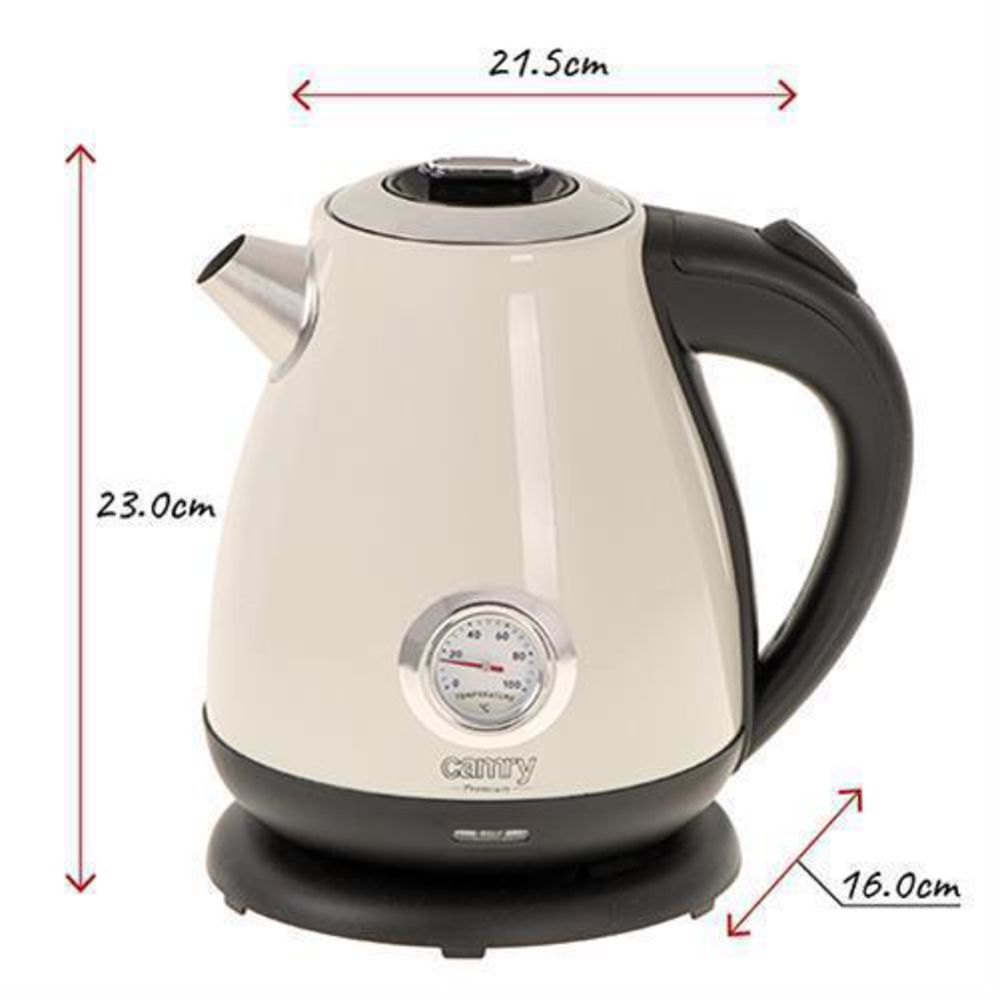 Camry CR 1344 creme Elektrischer Wasserkocher mit Thermometer 1,7L Edelstahl Wasserstandsanzeige