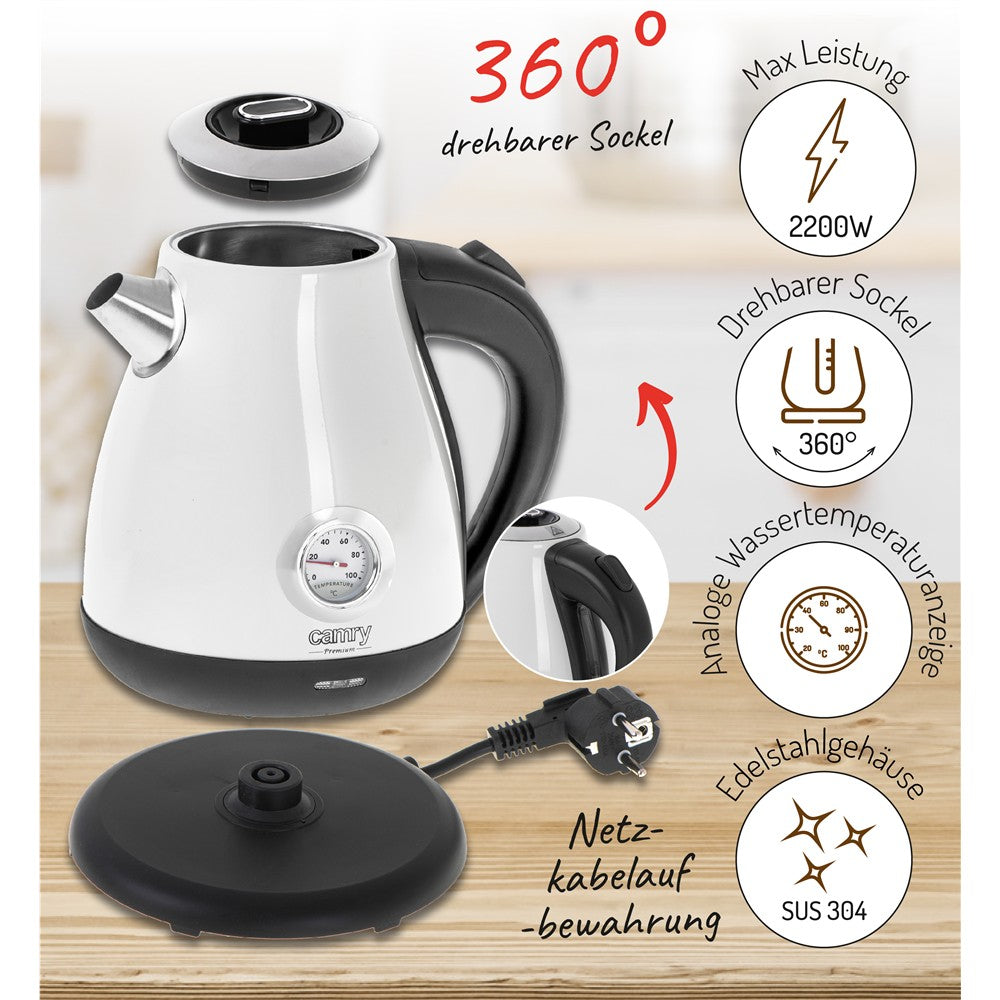 Camry CR 1344w Retro Wasserkocher mit Thermometer