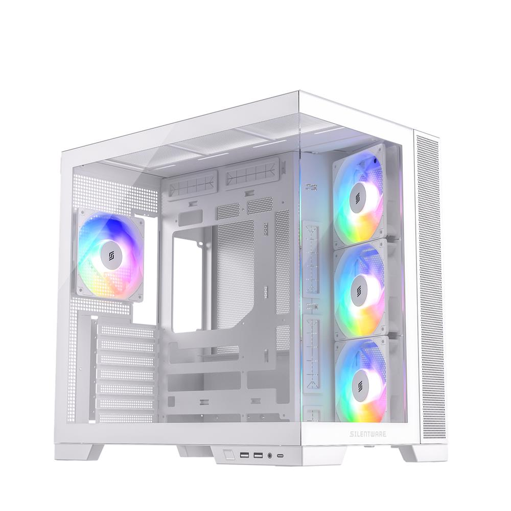 Silentware View A-RGB White – Showcase Midi Tower mit Glasfront, Glas-Seitenfenster & 4 RGB Lüftern