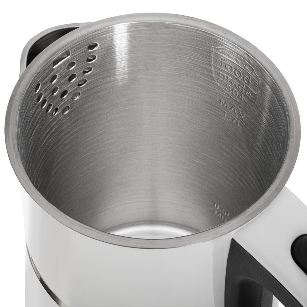 Adler AD 1355 Wasserkocher 1,7 Liter elektrischer Wasserkocher mit Doppelwand-Gehäuse, Edelstahl-Innenraum, 360° Basis, abnehmbarem Deckel, Trockenlaufschutz weiß