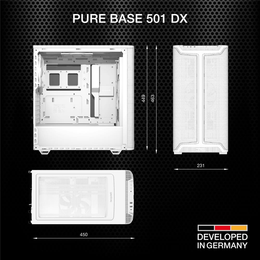 be quiet! Pure Base 501 DX White PC-Gehäuse 3 vorinstallierte Pure Wings 3 140mm PWM-Lüfter