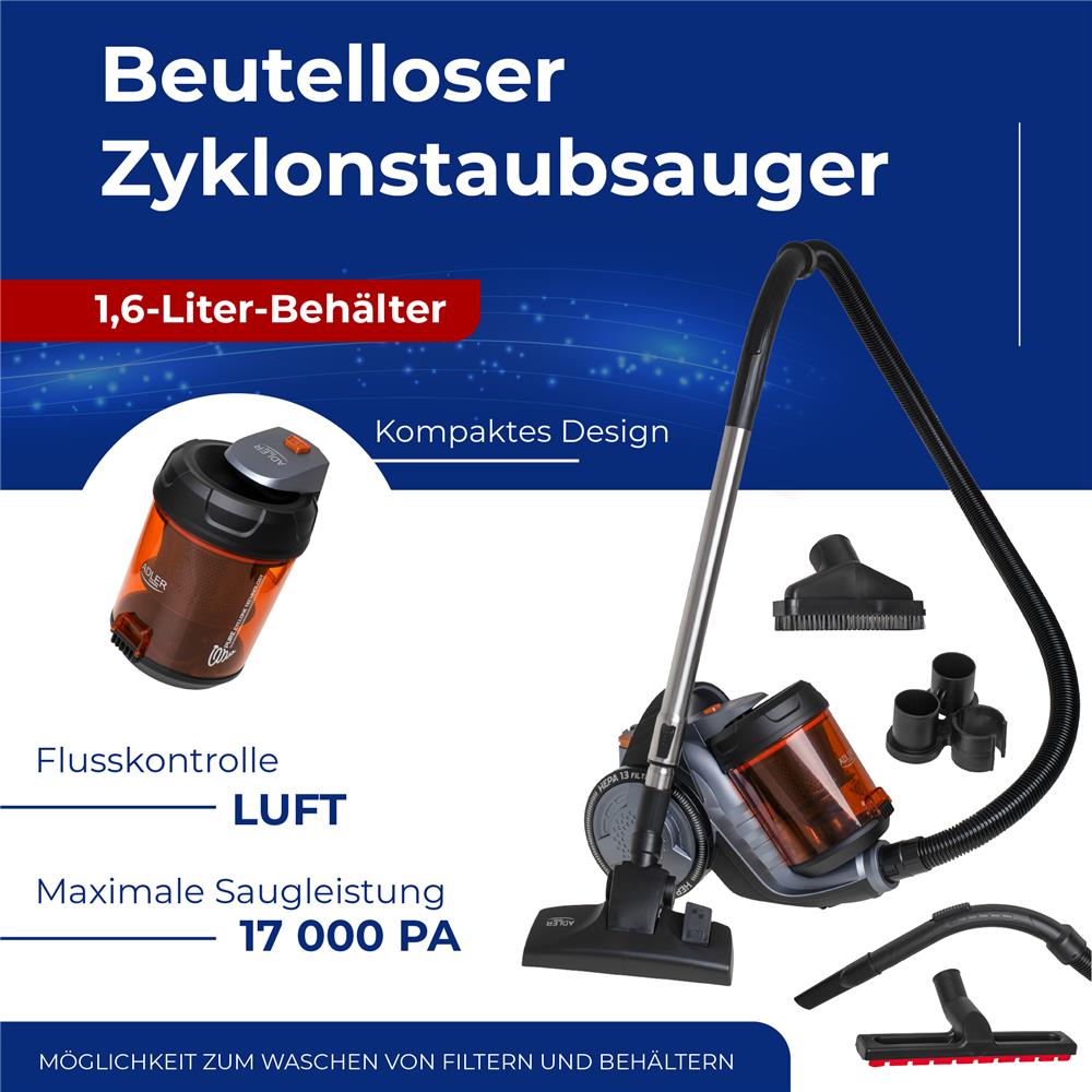 Adler AD 7065 Beutelloser Staubsauger Zylinderstaubsauger Bodenstaubsauger schwarz