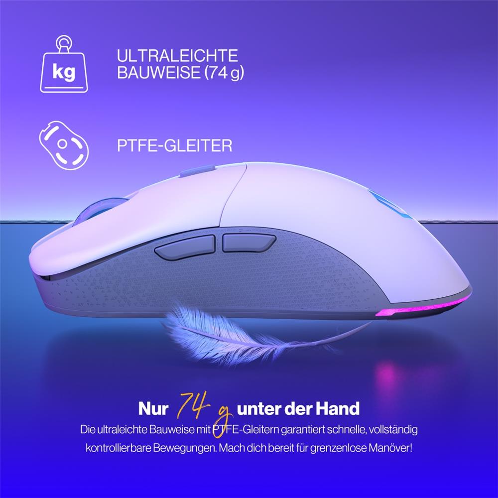 ENDORFY Gem Plus Wireless, Leichte kabellose Gaming-Maus (74 g), 26000 DPI, Weiß | EY6A015