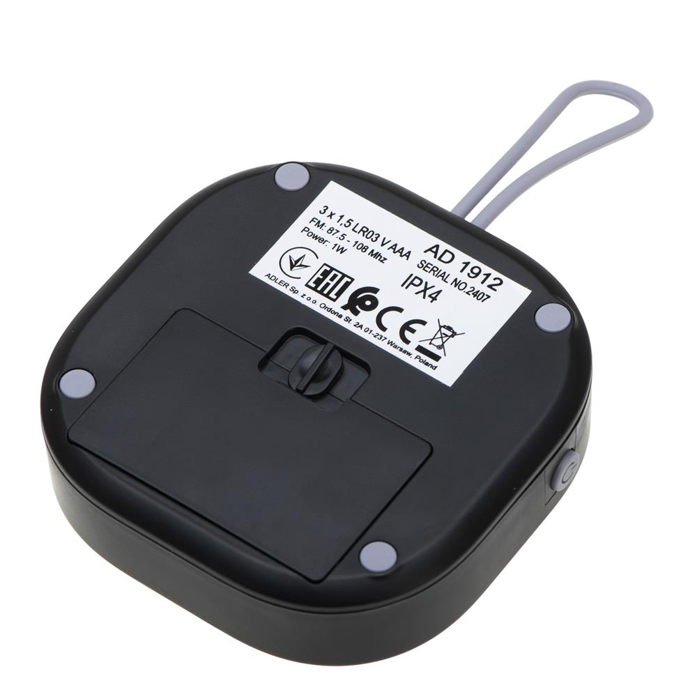 Adler AD 1912 Wasserdichtes Universalradio Batteriebetrieben Radiowecker Snooze Funktion schwarz