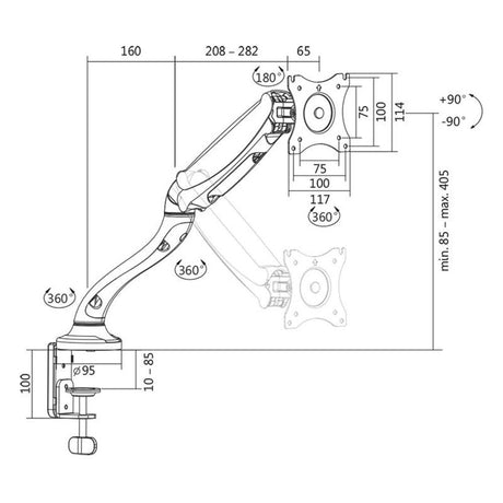 LogiLink Monitorhalterung 13-27" Stahl Gasdruckfeder schwarz neigbar für 1 Monitor Schreibtischhalterung