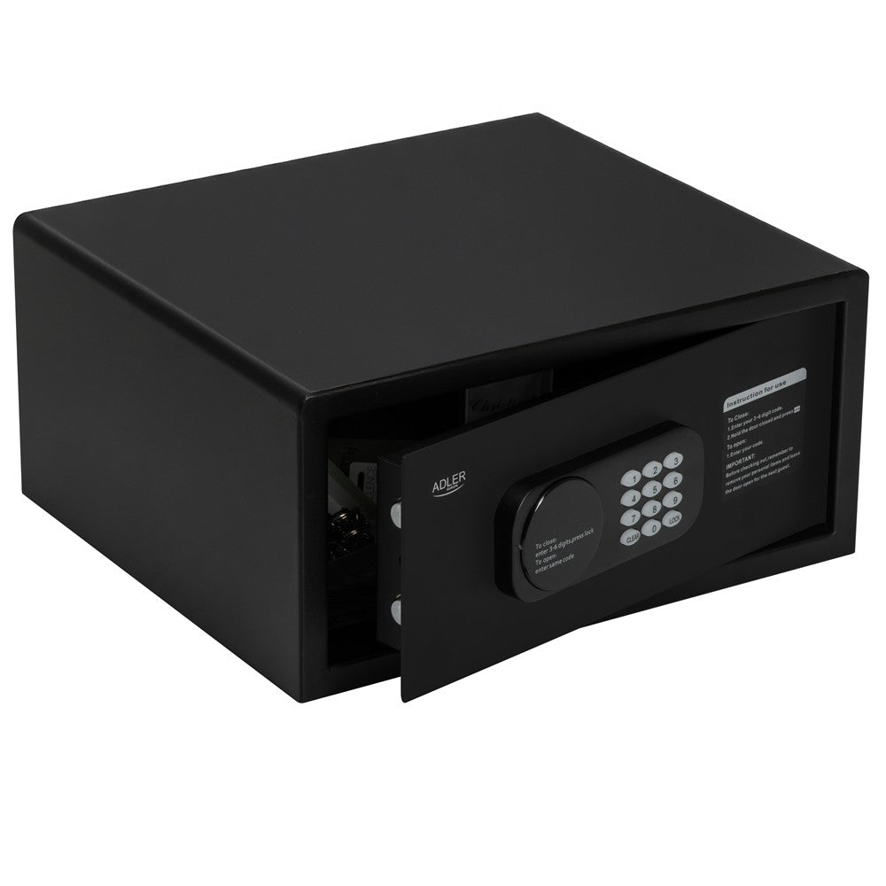 Adler AD 1045 Tresor 14 L, Möbeltresor mit Zahlencode, elektronischem Schloss, Notschlüssel, Alarmfunktion, Dokumententresor für Zuhause Hotel Büro, Schwarz