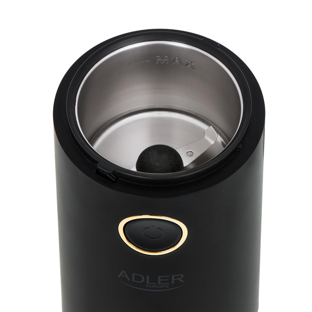 Adler AD 4446bg Elektrische Kaffeemühle Schwarz-Gold aus Edelstahl 150 W Gewürzmühle Chillimühle