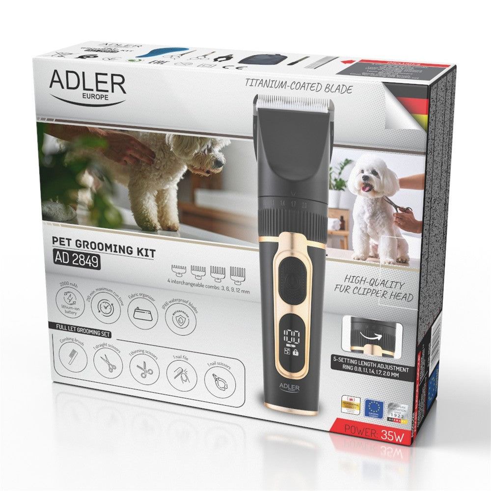 Adler AD 2849 Tierhaarschneider Set für Hunde und Katzen mit Akku, LED-Display, 0,8-20 mm Schnittlänge