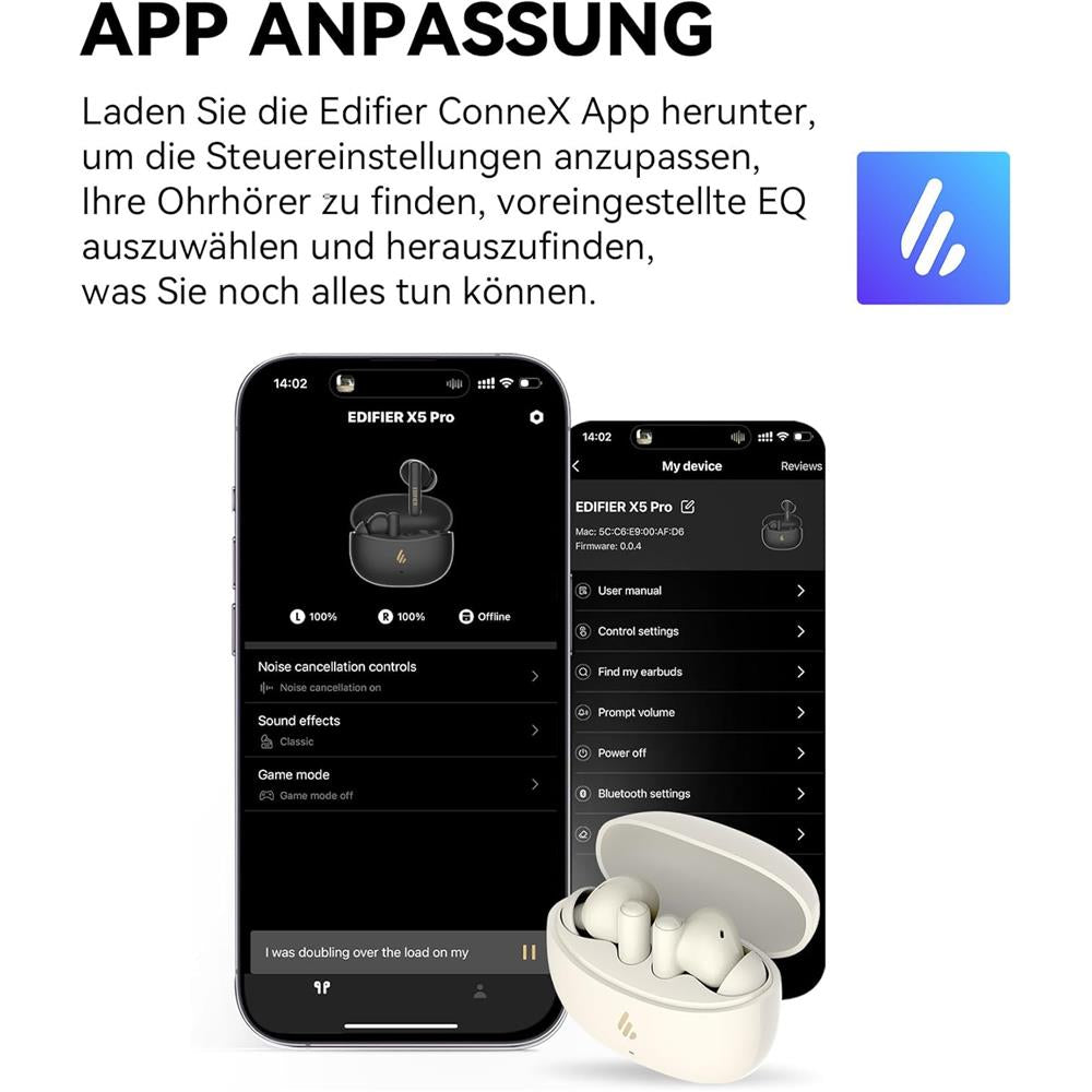 Edifier X5 Pro – True Wireless Ohrhörer mit Hi-Fi Sound und langer Akkulaufzeit, Schwarz