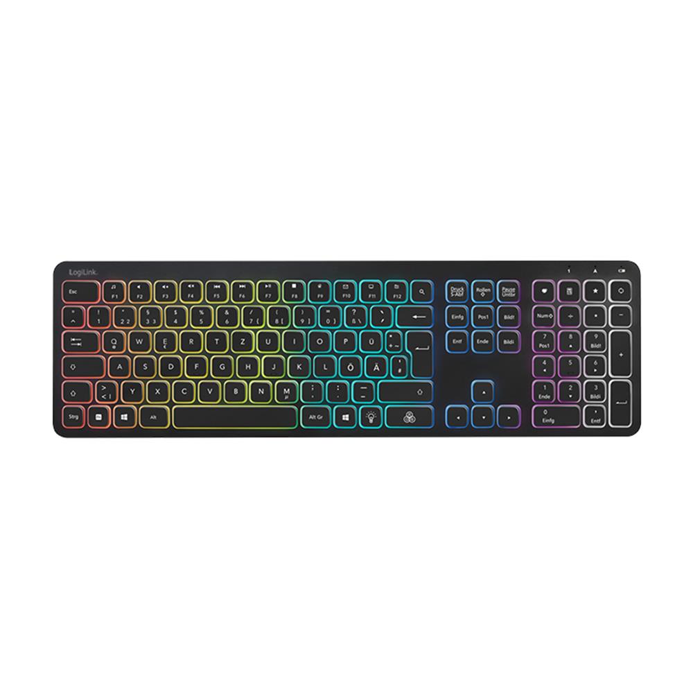 LogiLink Funk-Tastatur mit Regenbogenfarben-Hintergrundbeleuchtung 2,4 GHz