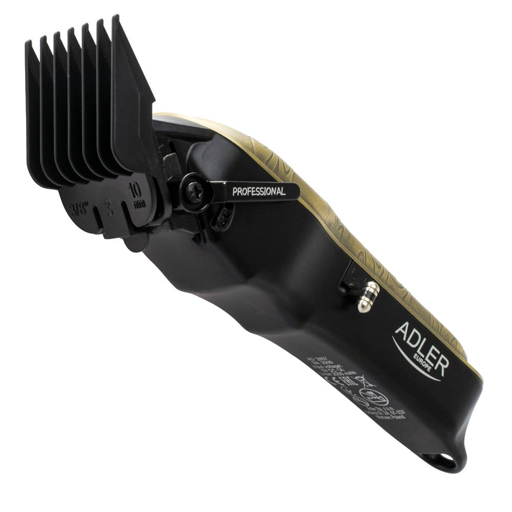Adler AD 2857 Barber Profi Haarschneider Trimmer, Rasierapparat Haartrimmer für Bart, Kopfhaar und Koteletten, Keramikklinge, USB-C, Metallgehäuse Golden