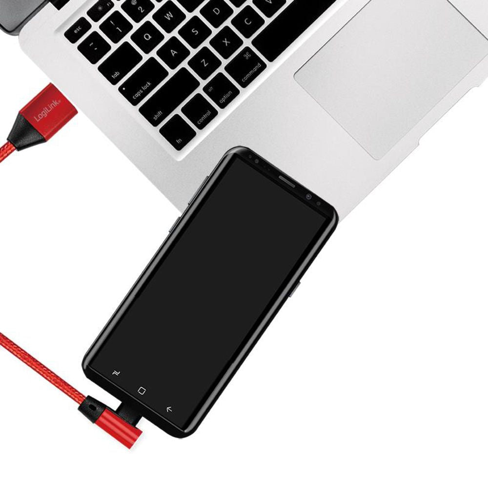 LogiLink USB 2.0 cable, AM to USB-C, angled plug, red, 0.3m 90° Grad USB Verbindungskabel rot