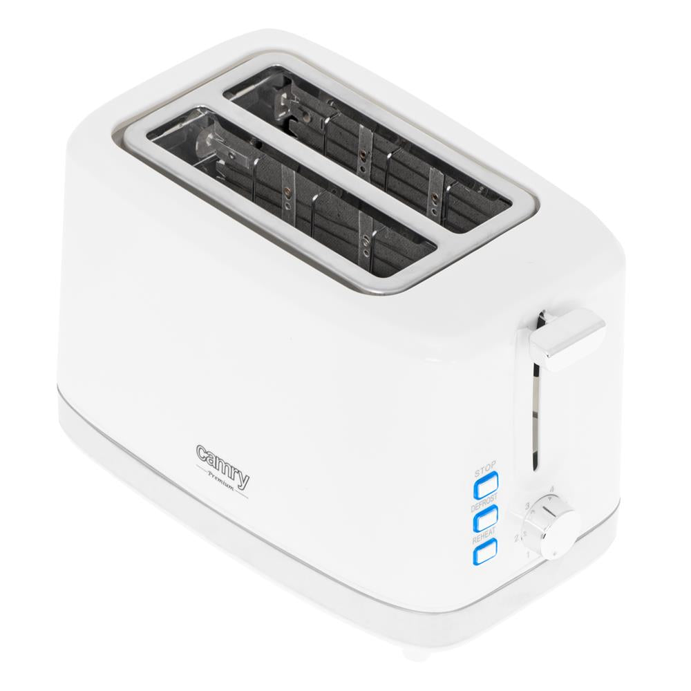 Camry CR 3219 2-Scheiben-Toaster Weiß Brötchenaufsatz Auftaufunktion Aufwärmfunktion 6 Stufen 900 W